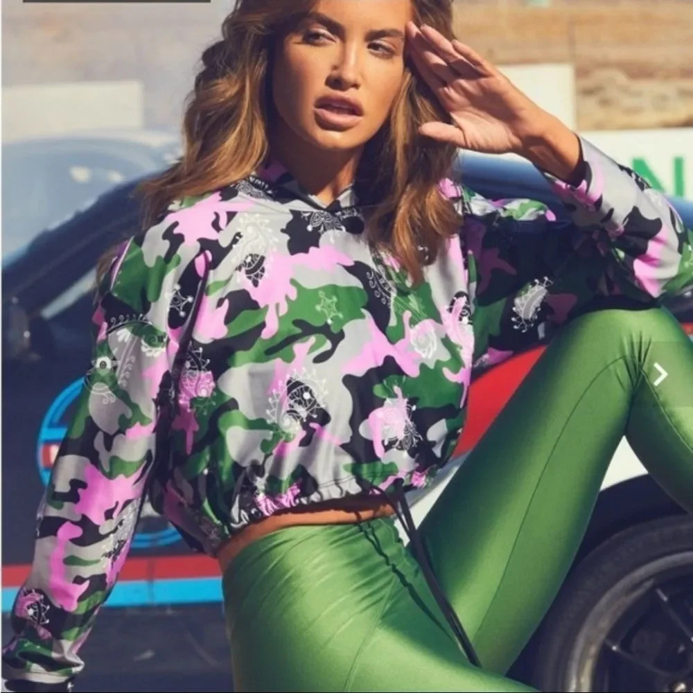 KORAL Womens Clover Energy Cropped Long Sleeve Hoodie Bandana Troop